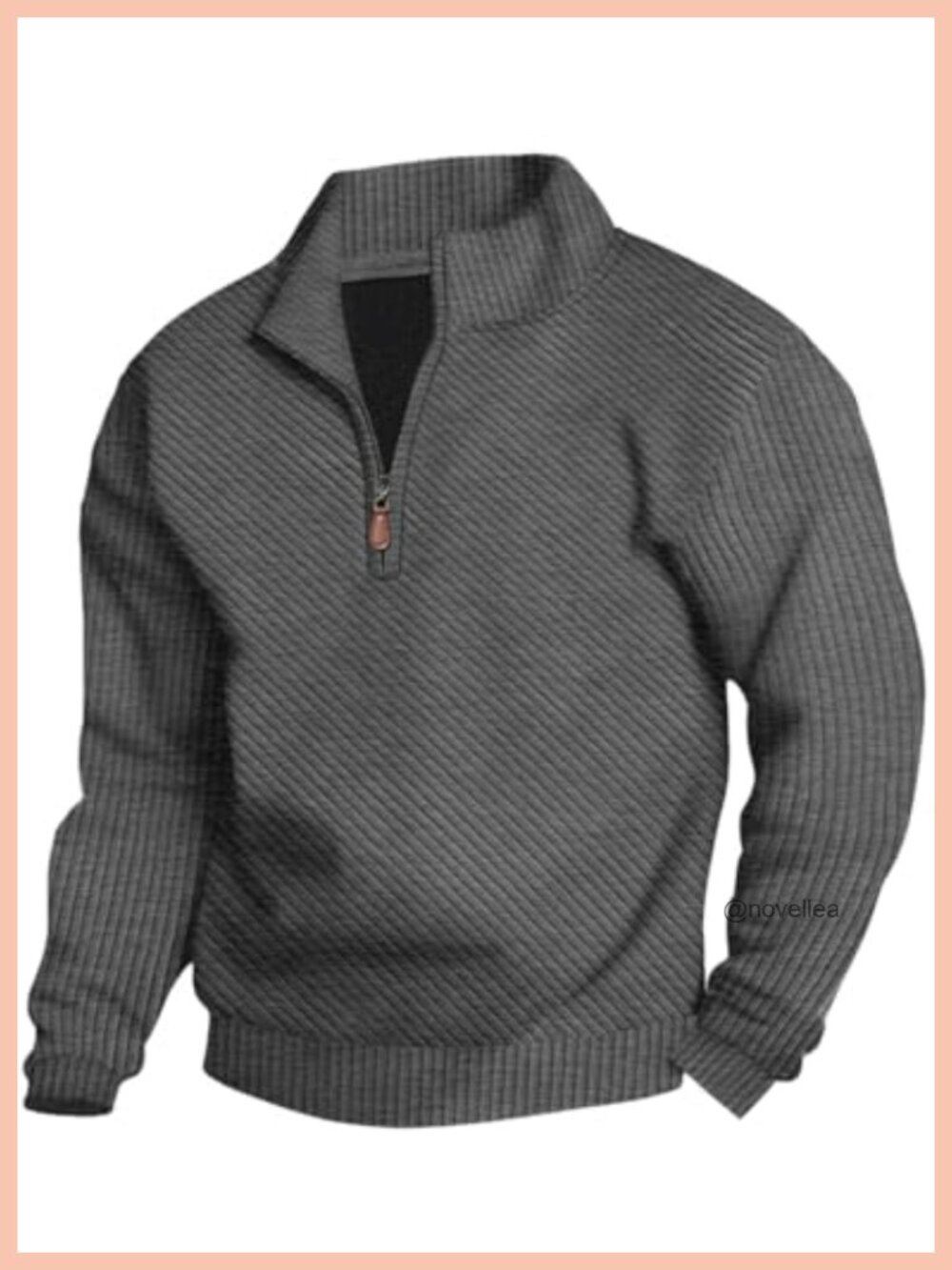 Mens Quarter Zip Pullover Sweater Hoodie Long Sleeve Ribbed Cuffs